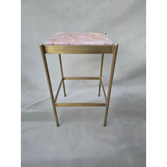 Contemporary Brass and Rose Quartzite Side Table For Sale - Image 3 of 8