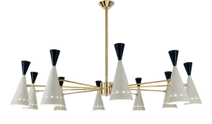 Vintage Black and White Double Cone Chandelier, 1970s