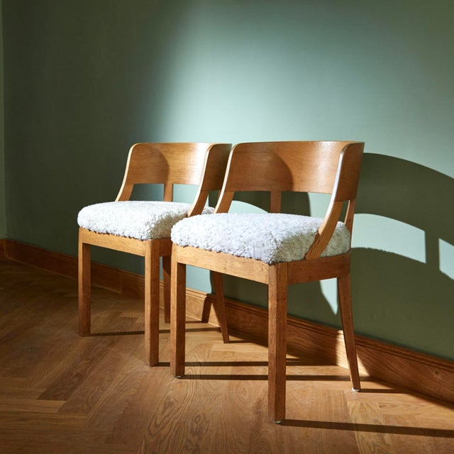 Tan Oak Chairs with Merino Upholstered Cushions from Rud. Rasmussens Snedkerier, 1940s, Set of 2 For Sale - Image 8 of 9