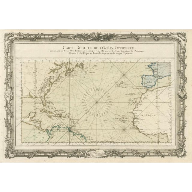 Antique Map of the Atlantic Ocean with Ornate Border by Desnos, 1761 For Sale - Image 4 of 12