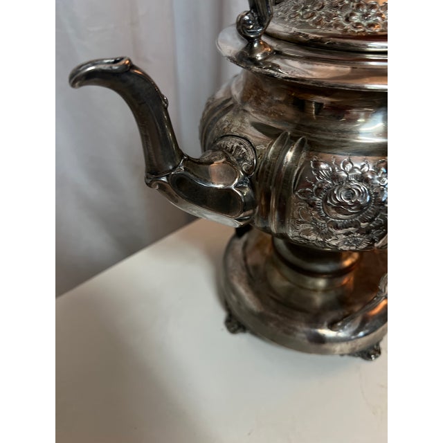 19th Century Ornate Silver Teapot With Tilting Warmer Stand, Floral Repoussé For Sale - Image 12 of 15