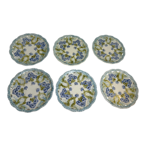 Set of 6 Antique Villeroy & Boch Reticulated Majolica Violet Plates