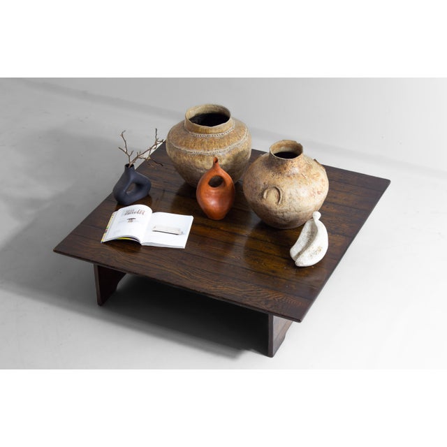 Wood Large Rustic Brutalist Coffee Table in Patinated Wood, 1980s For Sale - Image 7 of 17
