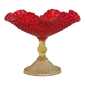 Amberina Hobnail Style Ruffled Pedestal Compote Candy Dish 4490b