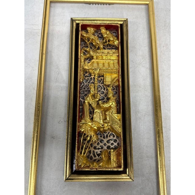 Mid-Century Modern Stunning Vintage Chinese Chaozhou Giltwood Architectural Panel – Elegantly Framed & Ready to Hang For Sale - Image 3 of 3