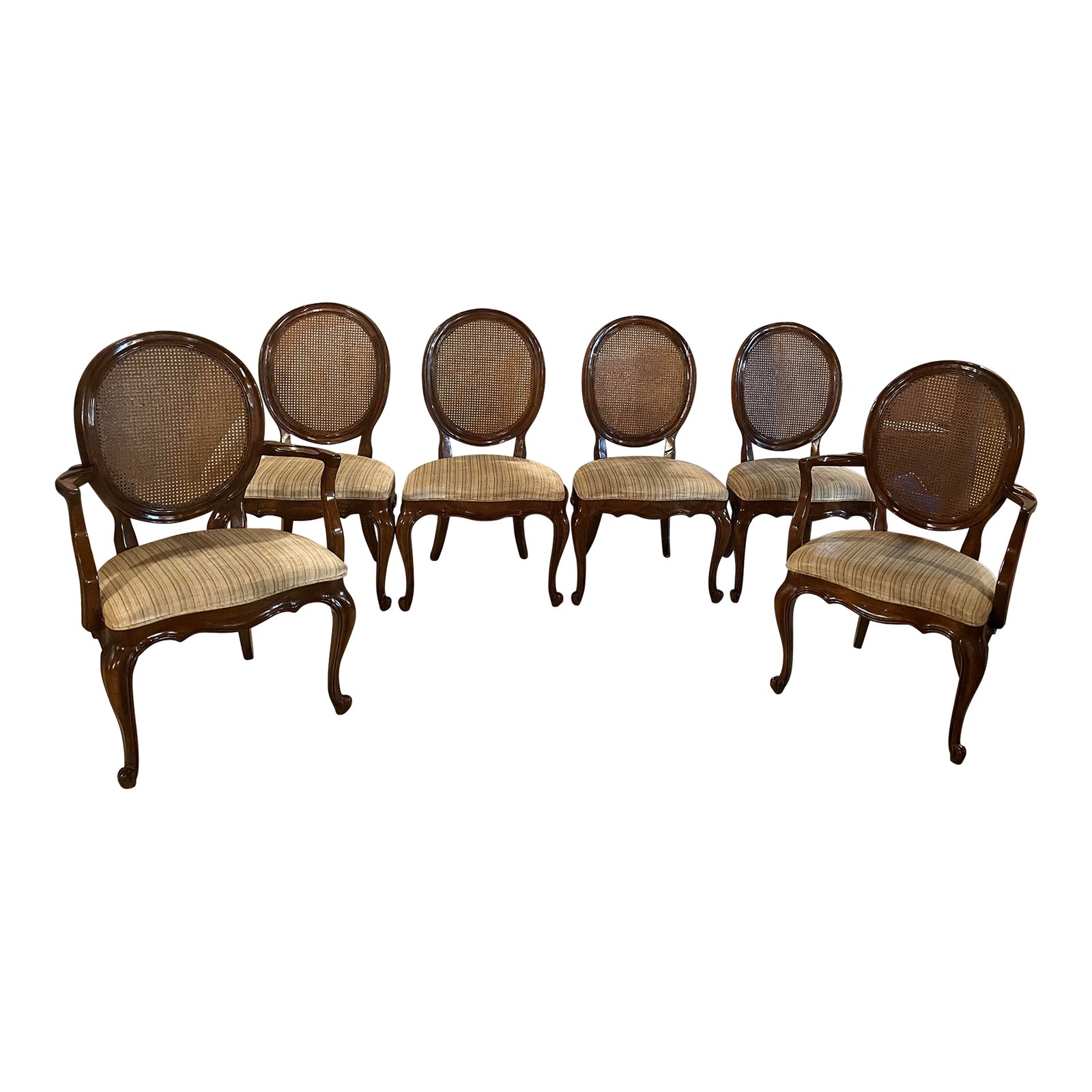 1970s The White Furniture Company 6 Cane Back Chairs 2 Arm Chairs, 4