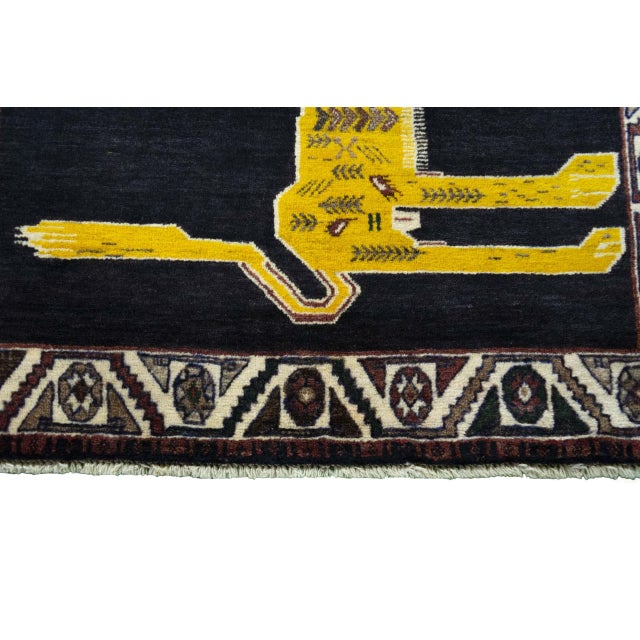 Hand-Knotted Gabbeh Rug with Lion Motif For Sale - Image 6 of 11
