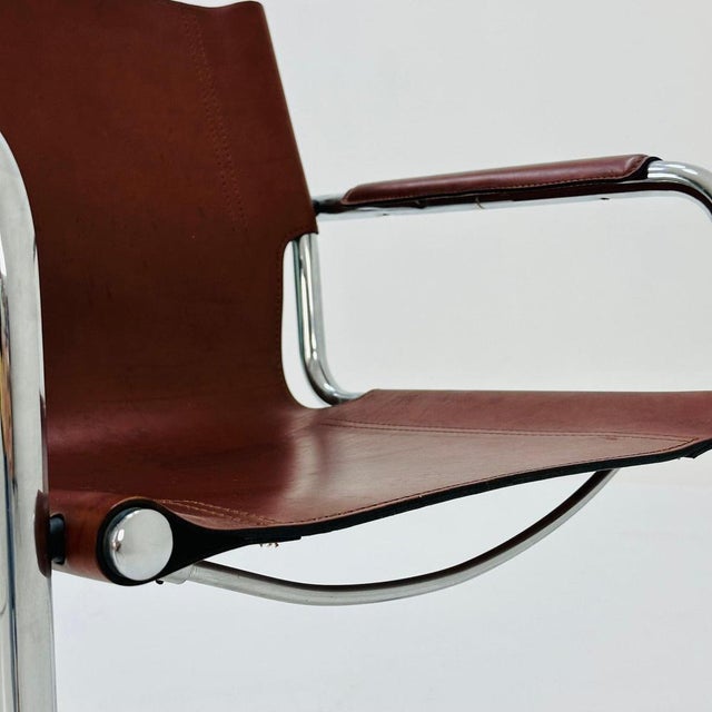 Brown Bauhaus Visitor Chair in Congac Leather by Marcel Breuer, 1980s For Sale - Image 8 of 11