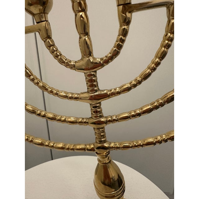 Hollywood Regency Vintage Brass Hammered Menorah For Sale - Image 3 of 5