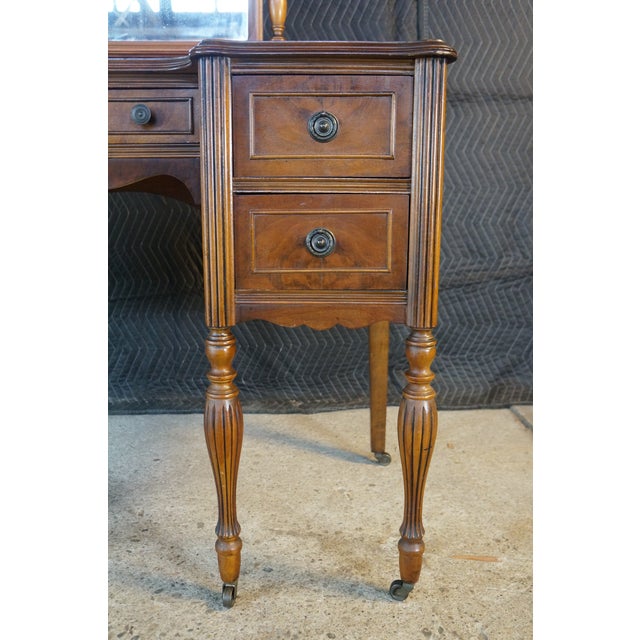 Brown Antique William & Mary Style Walnut Dressing Table Dresser Vanity Mirror For Sale - Image 8 of 18