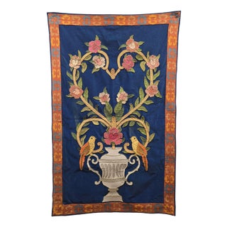 Large Floral and Bird Tapestry with Classical Urn, 1920 For Sale