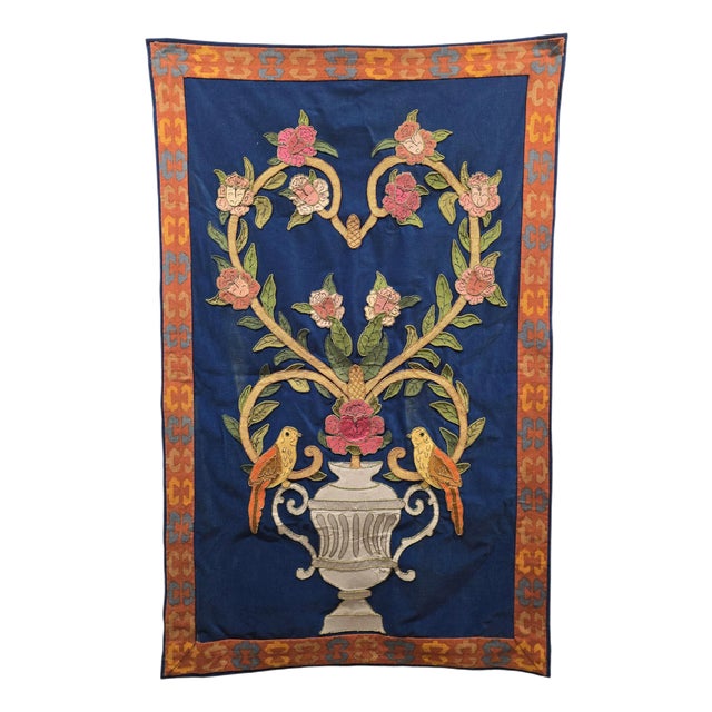 Large Floral and Bird Tapestry with Classical Urn, 1920 For Sale
