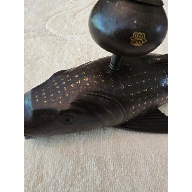Asian Antique 24k Gold Inlaid Asian Fish Inkwell For Sale - Image 3 of 15