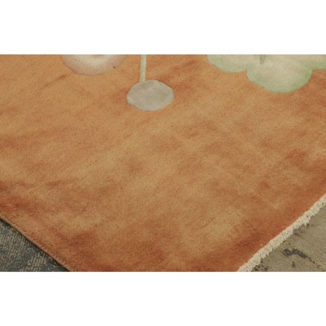 Art Deco Antique Chinese Art Deco Rug in Rust With Bold Floral Design - Rug & Kilim For Sale - Image 3 of 7