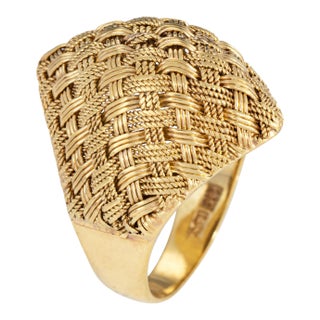 60s Vintage Woven Dome Ring 18k Yellow Gold Sz 6 Fine Cocktail Estate Jewelry For Sale