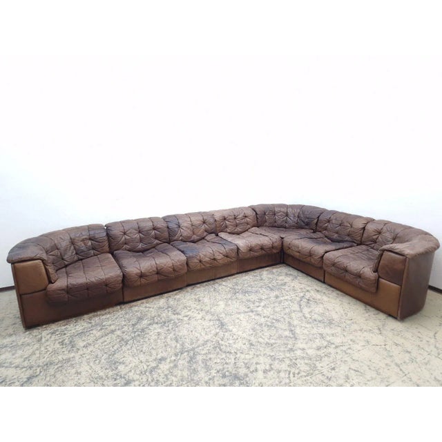 1960s DS 11 Corner Modular Sofa in Brown Leather from de Sede, 1960s, Set of 7 For Sale - Image 5 of 13