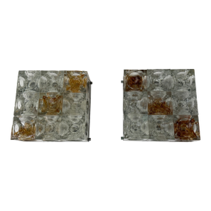 Pair of Glass Cube Square Metal Sconces by Poliarte, Italy, 1970s