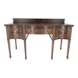 Fine Bench Made Carved Mahogany Serpentine Front Dovetail Drawers Vanity Desk