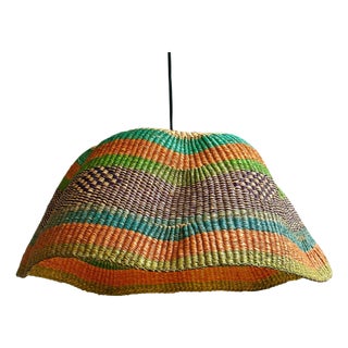 Vintage Boho Bolga Wave Tribal Basket Colorful Pendant Light For Sale