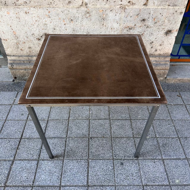 Folding Game Table in Steel and Velvet attributed to Christian Dior, France, 1970s For Sale - Image 12 of 18