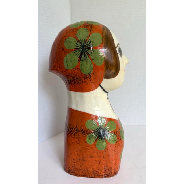 Vintage Gemma Taccogna Mexican Papier-Mâché Folk Art Female Bust Sculpture For Sale In Los Angeles - Image 6 of 12