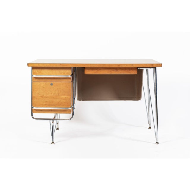 Kem Weber Trimline Desk for Heywood Wakefield, Mid Century Modern Birch and Chrome Office Desk, 1950s For Sale - Image 16 of 16