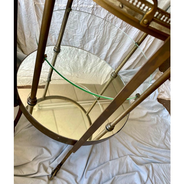Early 20th Century Early 20th Century Italian Rotating Round Brass & Glass Bar/Desert Cart Trolley Removeable Tray For Sale - Image 5 of 12