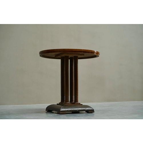 Wood Art Deco Pedestal Table in Walnut, Oak and Brass from De Coene Frères, Belgium, 1930s For Sale - Image 7 of 14