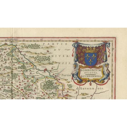 Antique Map of Bourbonnais, Moulins and Vichy from Blaeu, France, 1642 For Sale - Image 4 of 10
