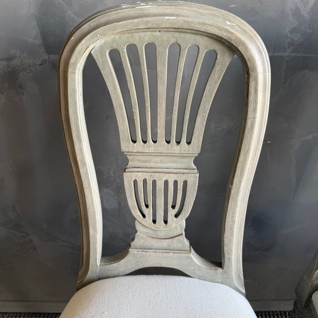Late 19th Century Set of 4 European Painted Dining Chairs With Linen Upholstery For Sale - Image 11 of 15