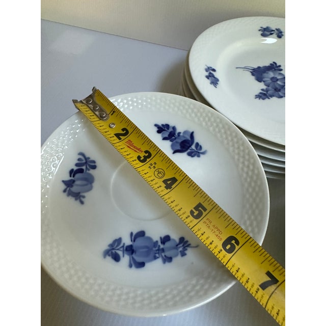 1980's Royal CopenhagenDenmark Blue Flowers Braided Edges Six(6) Salad Plates 7.5",Six(6) 7" Saucers(#8195),Six(6) Saucers 6.5"(#8269) - 18 pcs For Sale - Image 10 of 18
