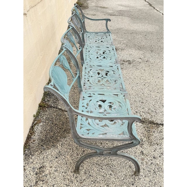 Green Late 20th Century Molla Cast Aluminum Seahorse and Seashell "Breakers" 4 Seat Outdoor Patio Bench For Sale - Image 8 of 13