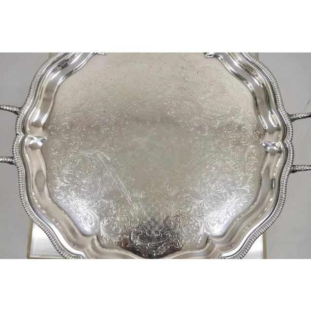 Vintage Victorian Style Silver Plated Celluloid Twin Handle Raised Serving Tray For Sale - Image 4 of 12
