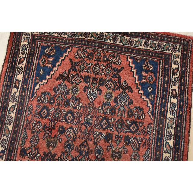Textile Hamedan Runner 3’7” X 9’6” Pink Wool Semi-Antique Tribal Hand-Knotted Rug For Sale - Image 7 of 15