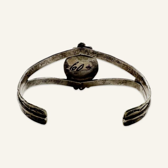 Mid 20th Century Mid 20th Century American Indian Silver, Turquoise and Coral Navajo Cuff Bracelet For Sale - Image 5 of 5