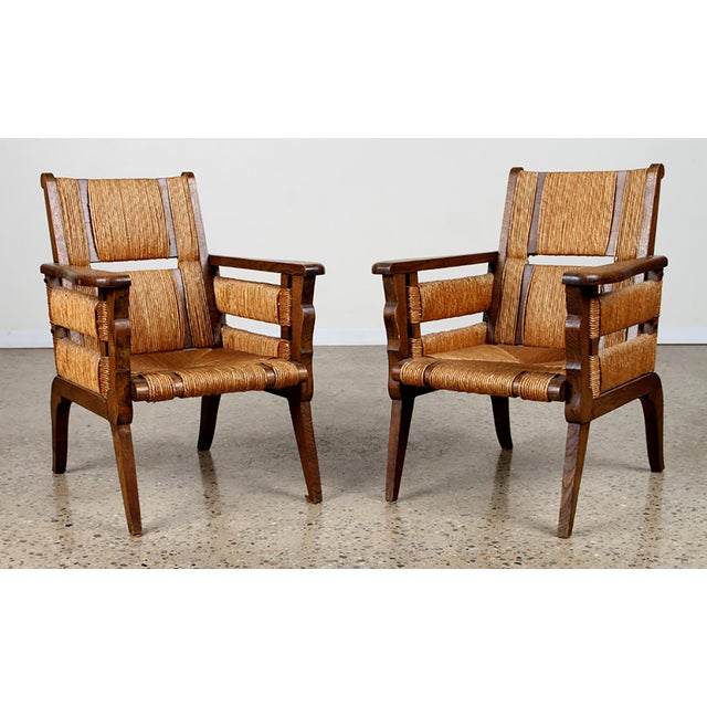 Bespoke Hand-Rushed Oak Lounge Chairs - a Pair For Sale - Image 11 of 11