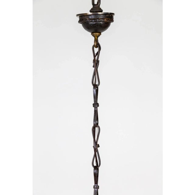 Black Early 20th Century Flat Triangular Wrought Iron Gothic Revival 3-Light Chandelier For Sale - Image 8 of 11