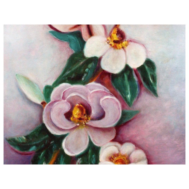 American Mid Century Saucer Magnolias Floral Still Life by Ann McKee For Sale - Image 3 of 4