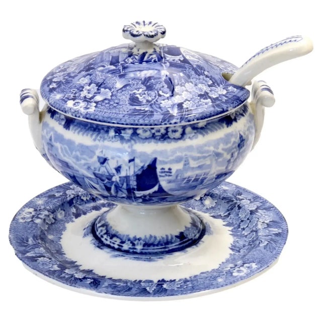 Ceramic Antique Wedgwood "Ferrara" Transferware Sauce Tureen W/ Original Ladle For Sale - Image 7 of 7