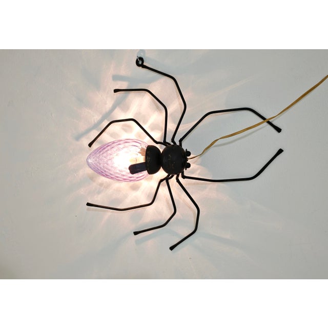 Mid-Century Modern Mid-Century Modern Wall Lamp in Metal and Murano Glass Depicting a Spider, Italy, 1950s For Sale - Image 3 of 17