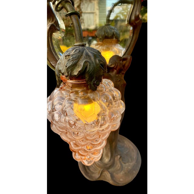 1920s A Period French Art Nouveau Lighted Figural Beveled Vanity Mirror For Sale - Image 15 of 18
