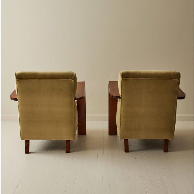 Italian Art Deco Lounge Chairs in Velvet, a Pair, 1930's. For Sale - Image 4 of 9