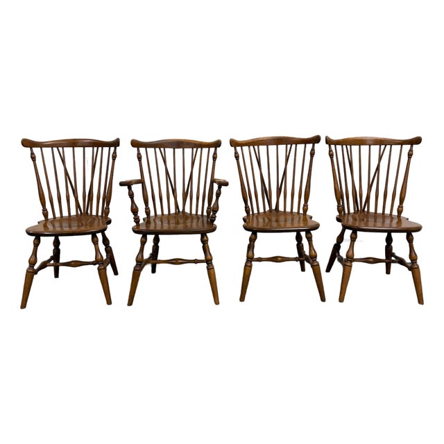 Vintage Ethan Allen Heirloom Maple Nutmeg Fiddleback Duxbury Dining Chairs For Sale