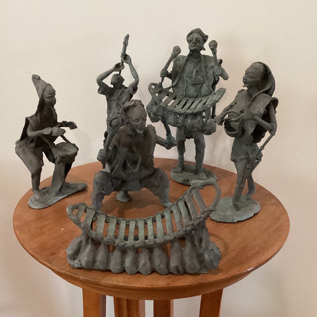 Antique Ashanti Figural Bronze Musicians Group Sculptures Deep Verdigris 6 Pieces For Sale - Image 12 of 12