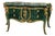 Bottle Green Majesty – French Louis XV Commode With Marble-Effect Finish, Gilded Bronze Accents & Lion-Head Handles For Sale
