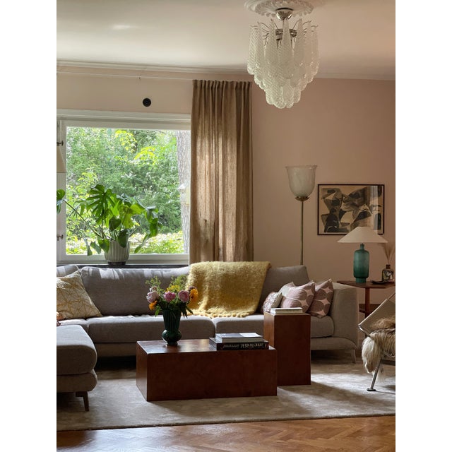 Pair of murano flush mounts. Set of two small, short elegant murano chandeliers with drop formed prisms. the total heigh...