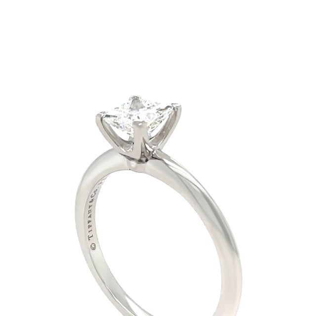 Tiffany & Co. Platinum Princess Cut Diamond Engagement Ring 0.82ct 4.5gSize 6.75 For Sale - Image 6 of 11