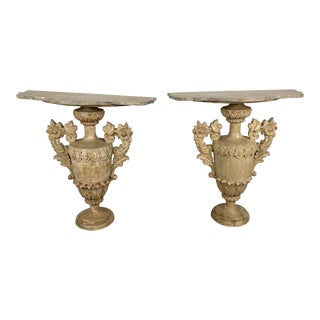 1930s Italian Urn Consoles with Serpentine Shaped Tops - A Pair For Sale