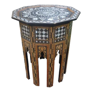 Antique Middle Eastern Arabesque Style Mother of Pearl Inlaid Table