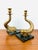 Art Deco Vintage Antique Dolphin / Fish Brass & Marble Pair of Candle Holders For Sale - Image 3 of 8